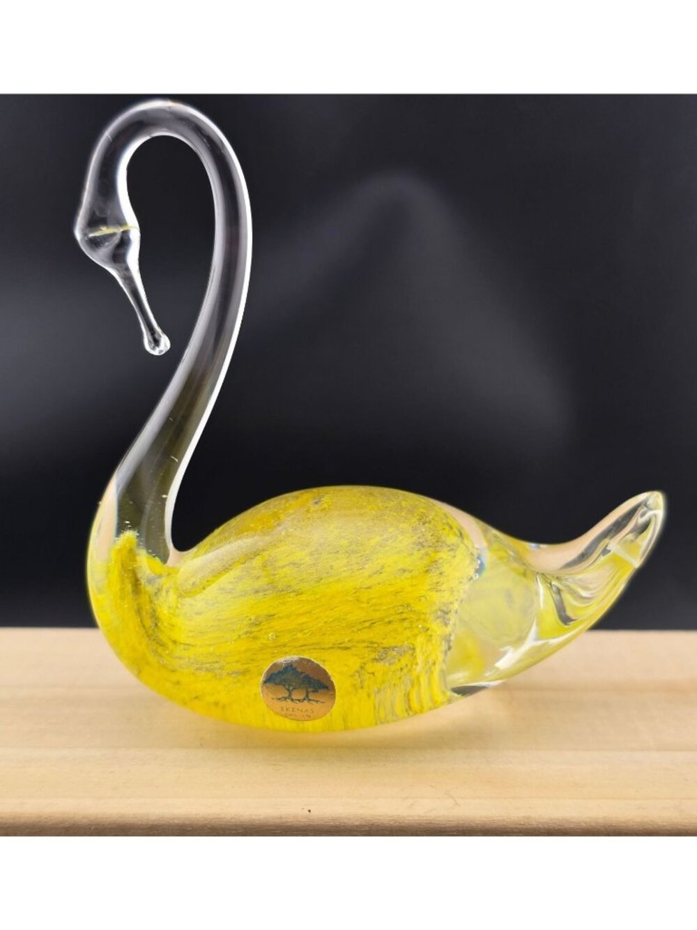 Ekenas Sweden Yellow Art Glass Swan Figurine Handblown Elegant Collectible